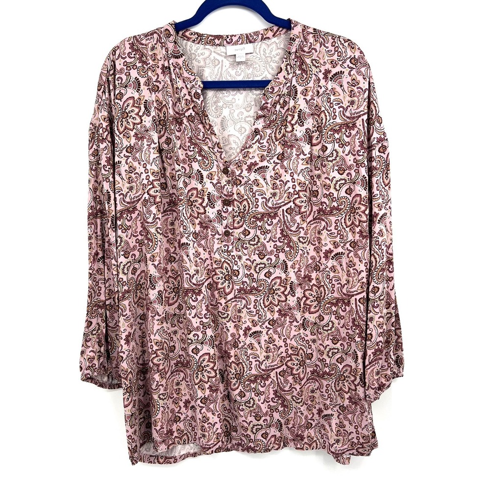 J. Jill Pure rayon popover blouse purple floral top boho classic paisley L - Picture 10 of 10
